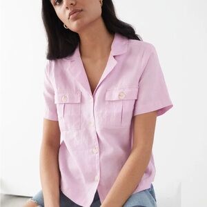 & Other Stories 100% Light Pink Lilac Short Sleeve Button-Down Shirt size M